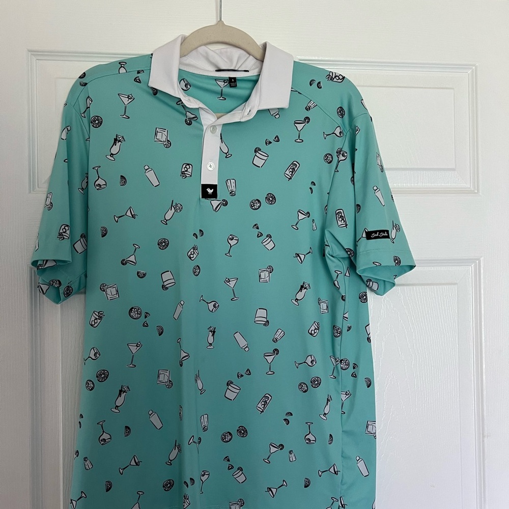 Bad Birdie Aqua Polo with Cocktail Print